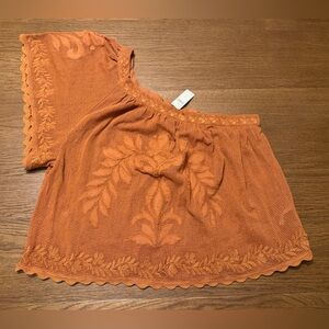 NWT By Anthropologie One-Shoulder Lace Top Coverup Cedar Brown Orange Size M
